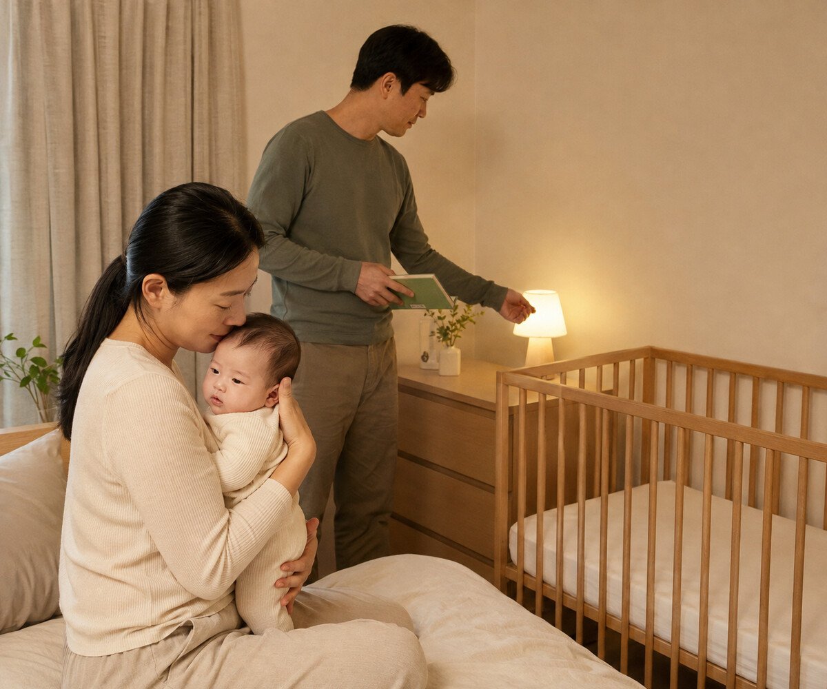 아기 분리수면 전 짧고 일정한 취침 루틴을 함께하는 부모