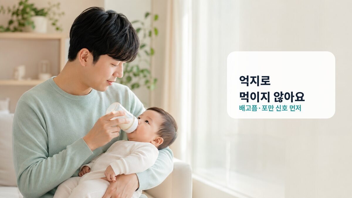 아기의 배고픔과 포만 신호를 보며 반응형 수유하는 아빠