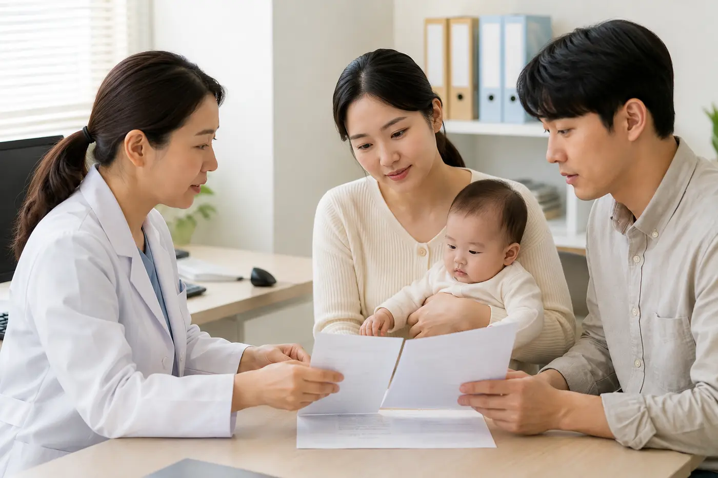 소아청소년과 의료진과 ACWY 및 MenB 수막구균 백신 정보를 비교하는 부모