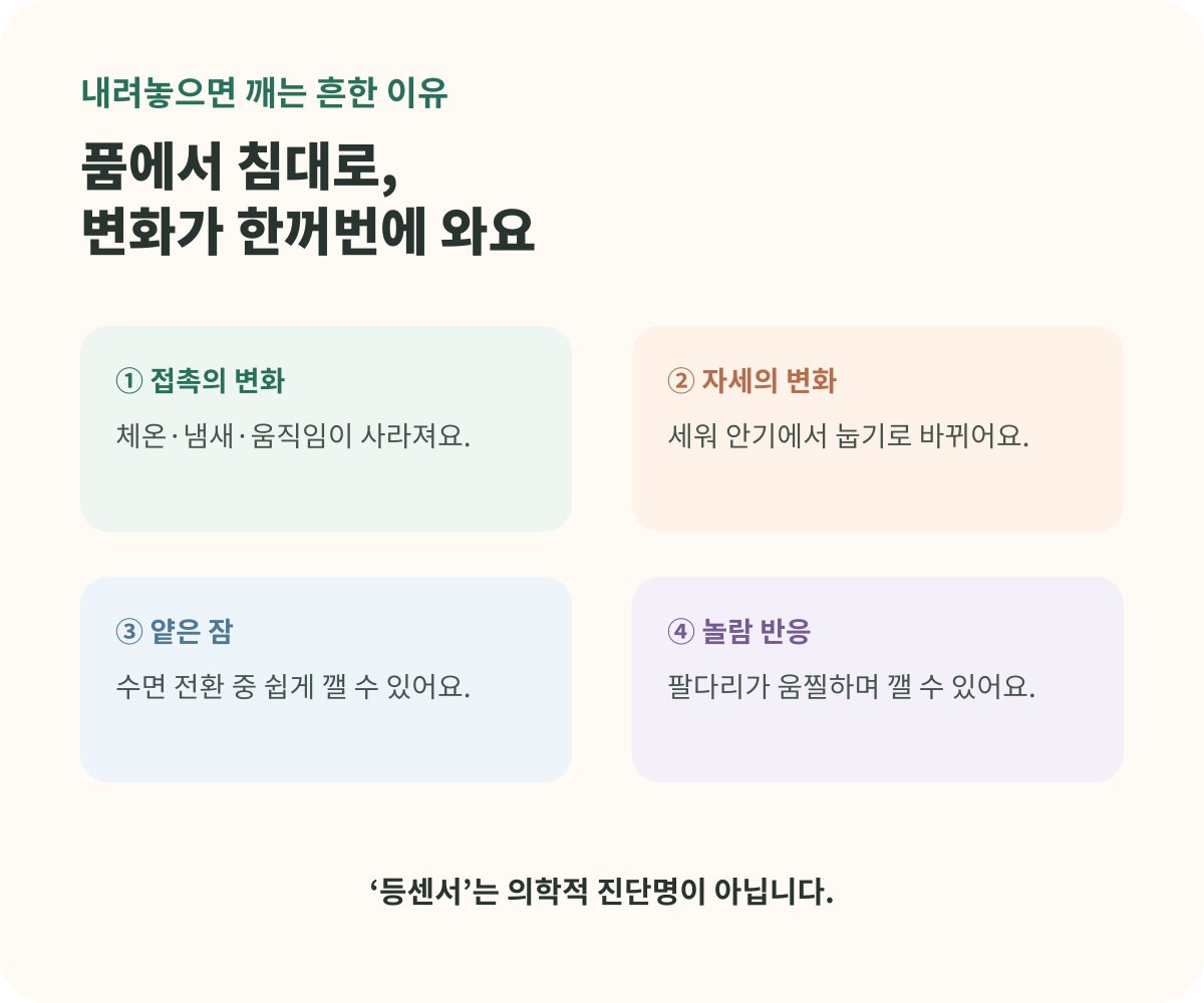 안아야 자는 아기가 내려놓으면 깨는 네 가지 이유