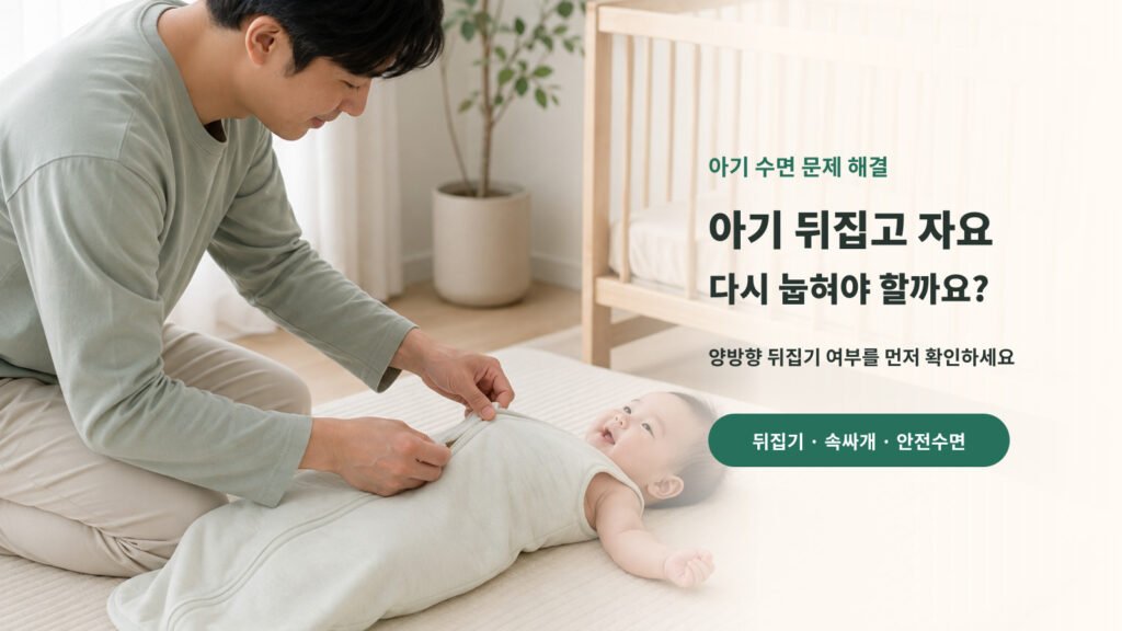 비어 있는 아기 침대에서 스스로 엎드려 잠든 아기를 확인하는 아빠