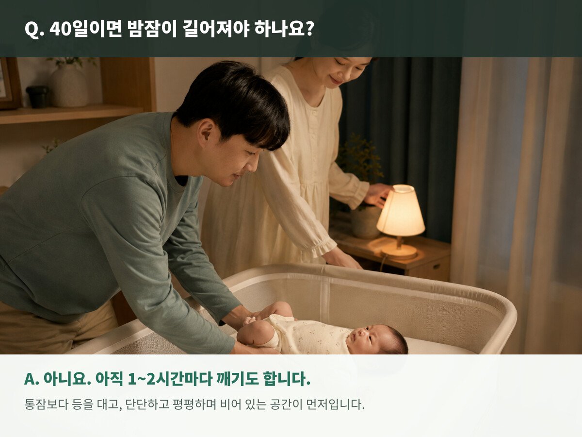 40일 아기를 단단하고 평평하며 비어 있는 아기 침대에 등을 대고 눕히는 부모